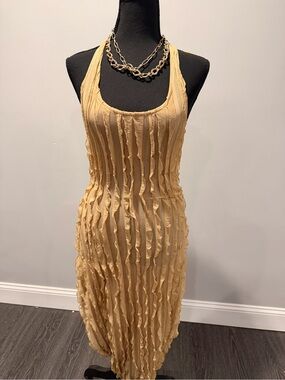 SHEIN Beige Textured Sleeveless Midi Dress